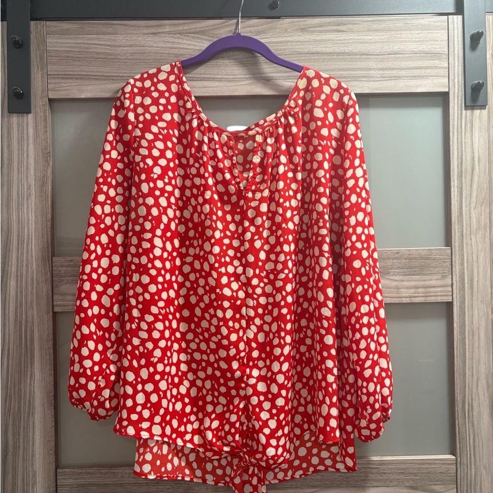 Stitch Fix West Kei Red and White Polka Dot Blouse